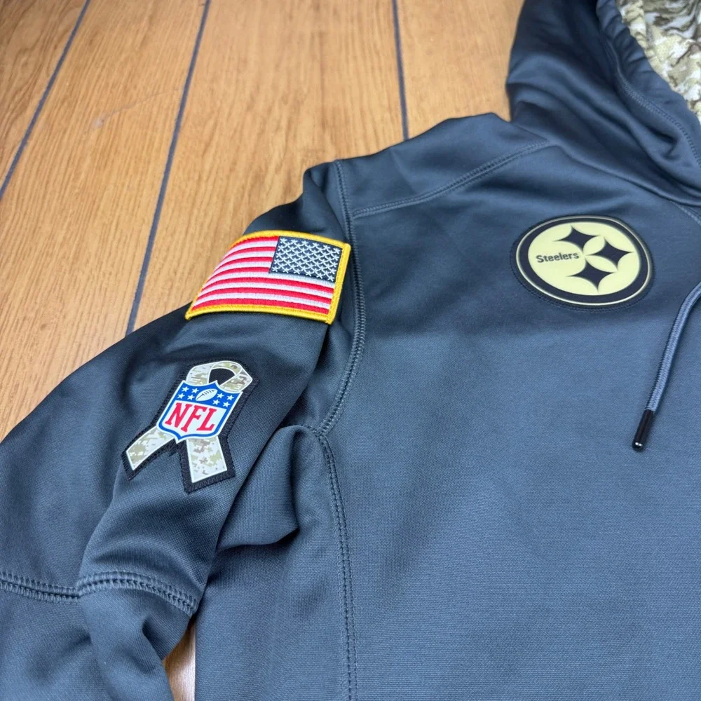 Nike Pittsburgh Steelers Salute to Service Hoodie Mens Large Gray Therma-Fit NFL